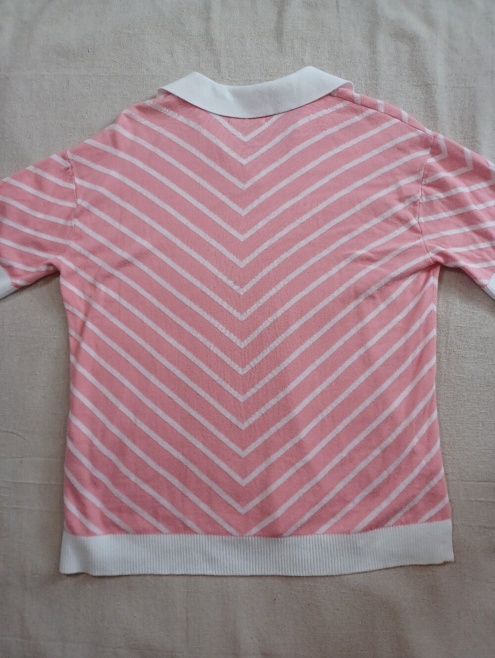 Lands' End Pink Short-Sleeve Striped Polo Sweater Women's Size Small - Picture 5 of 7